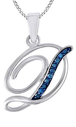 AFFY Blue Natural Diamond Initial A-Z Letter Pendant Necklace in 14k Gold Over Sterling Silver