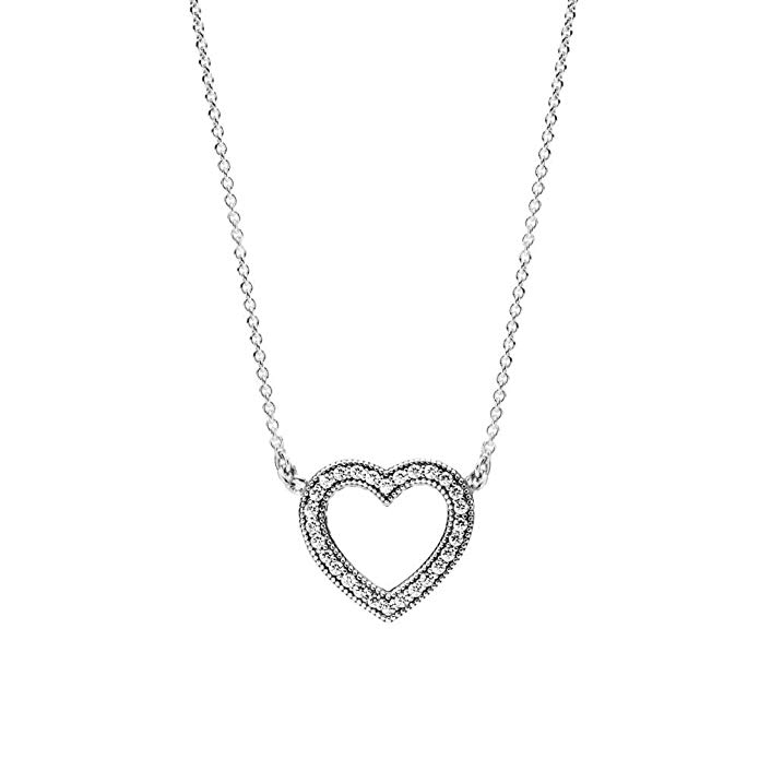 Loving Hearts of PANDORA Pendant Necklace, Clear CZ 590534CZ-45 Adjustable Lengths