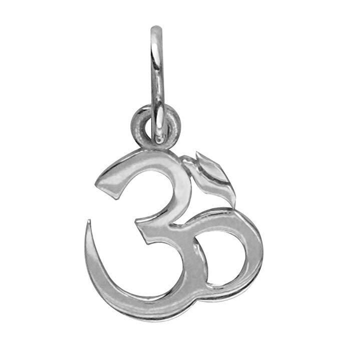 Mini Classic Yoga Ohm, Om, Aum Charm, 8mm x 8mm in 18K white gold