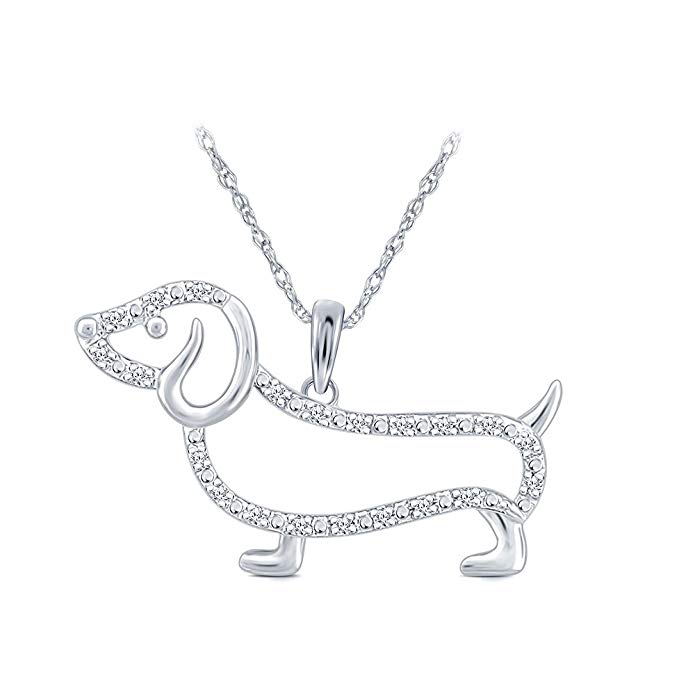 La Joya 1/10 cttw 10K White Gold Dachshund Dog Diamond Pendant Necklace