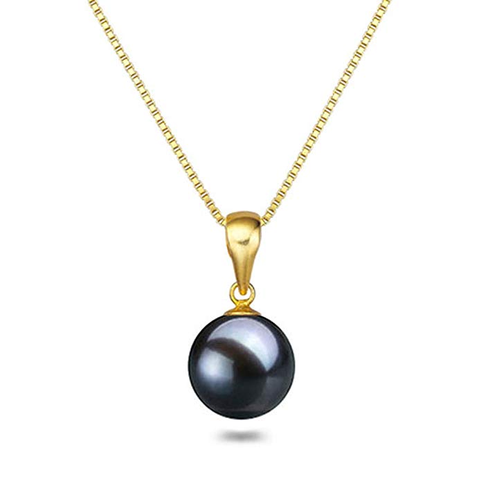 Black Japanese AAAA 6-11.5mm Freshwater Cultured Pearl Pendant Necklace 16