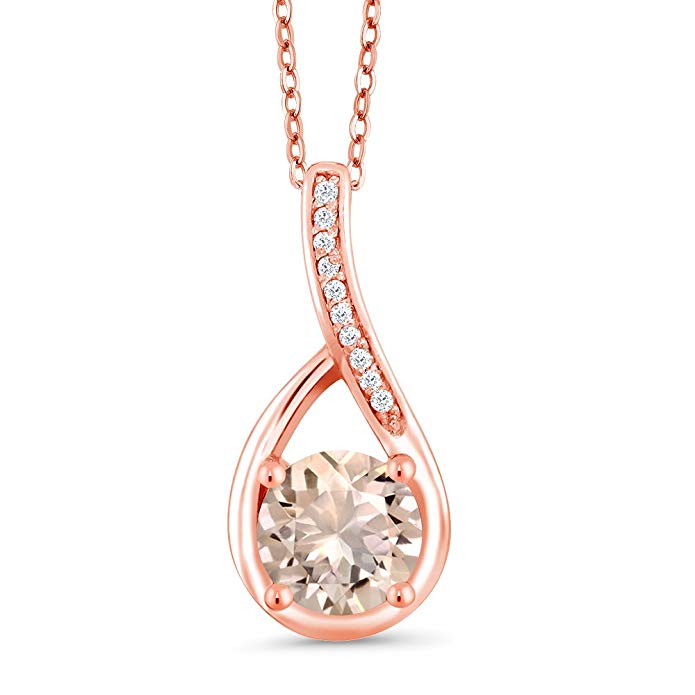 0.67 Ct Round Peach Morganite and Diamond 18K Rose Gold Plated Silver Infinity Pendant