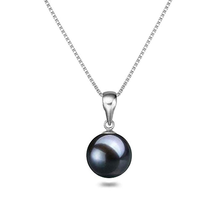 Black Japanese AAAA 6-11.5mm Freshwater Cultured Pearl Pendant Necklace 16