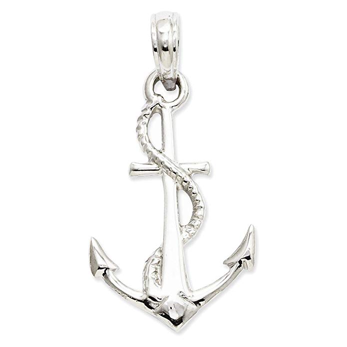 14k White Gold 3-D Anchor with Rope Pendant