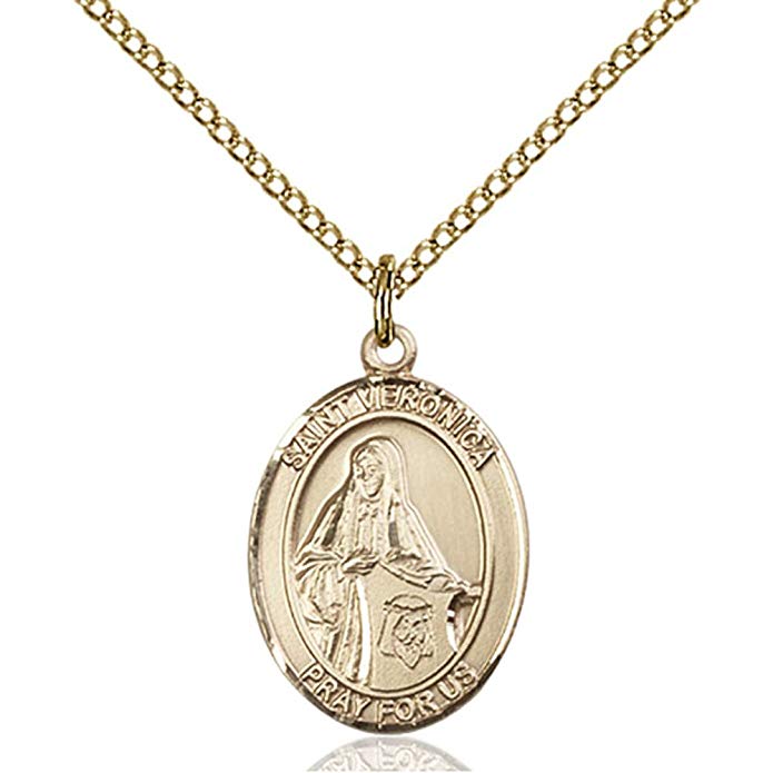 Bonyak Jewelry St. Veronica Hand-Crafted Oval Medal Pendant in 14kt Yellow Gold-Filled