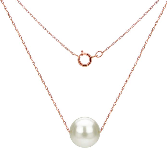 14k Gold Necklace with White Freshwater Cultured Floating Pearl Jewelry for Women