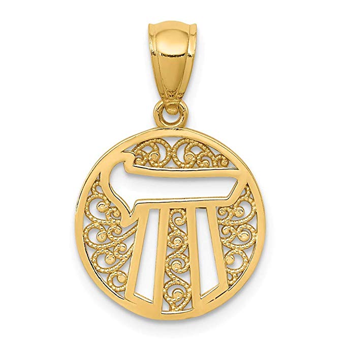 14K Yellow-gold 14k Filigree Circle Chai Pendant