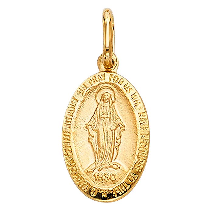 14k Yellow Gold Religious Our Lady of Guadalupe Miraculous Mary Medal Charm Pendant - 3 Different Size Available