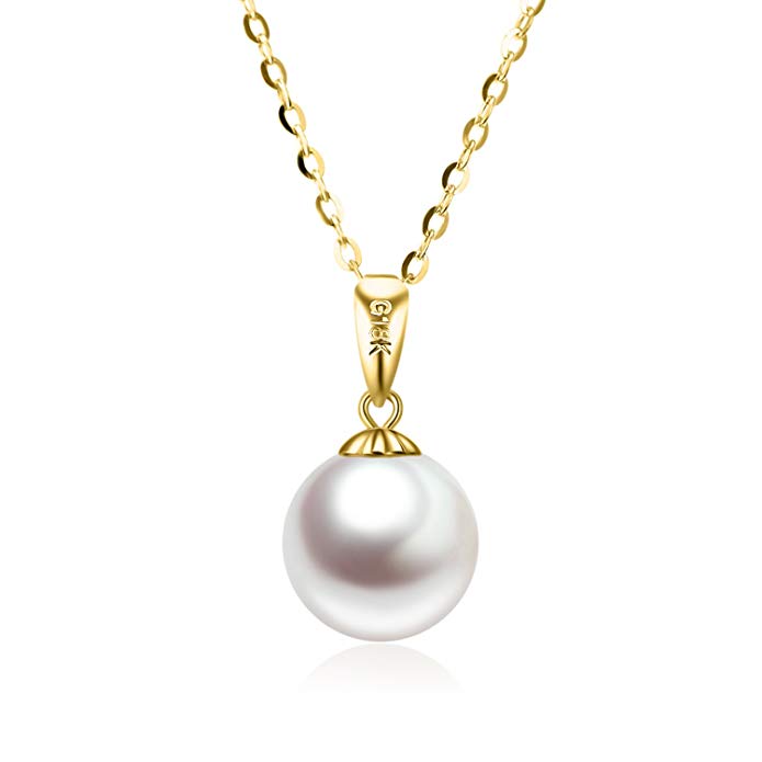 SISGEM Solid 18K Gold Freshwater Cultured Pearl Pendant Necklace 14k Gold Chain, 18