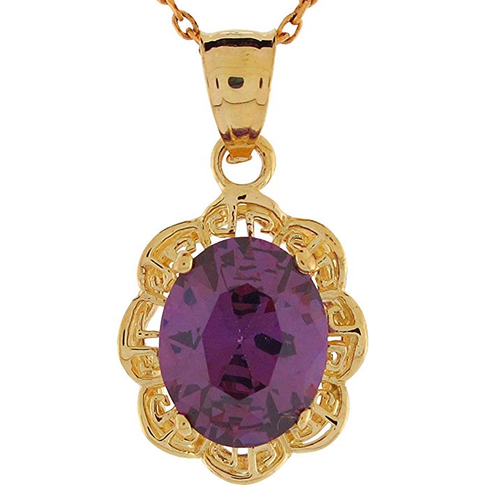 10k Yellow Gold Simulated Amethyst Filigree February Birthstone Pendant