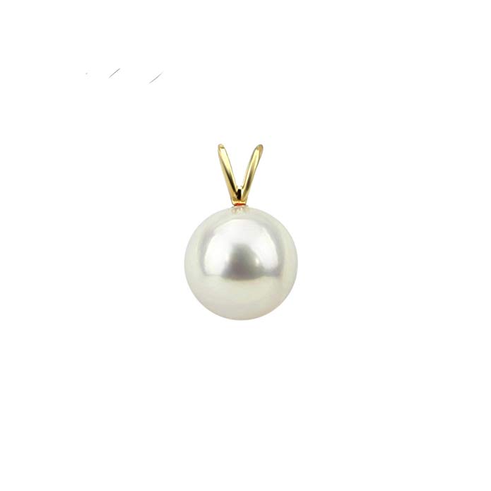 14k Yellow Gold 9-10mm High Luster White Round Freshwater Cultured Pearl Pendant only, AAA Quality